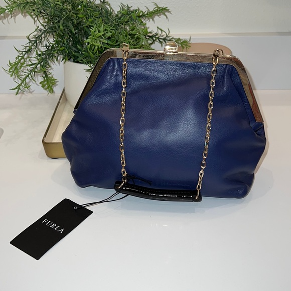 Furla Handbags - FURLA New Navy Leather Handbag with removable, hideable dainty strap